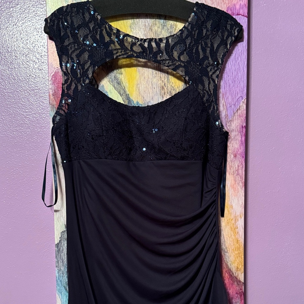 Betsy & Adam Dark Navy Blue  Lace & Sequin Maxi Dress